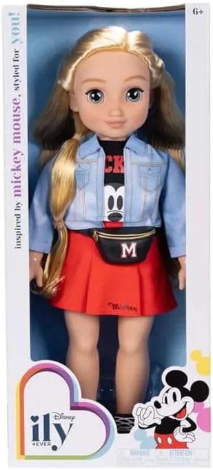 Jakks Pacific Disney ILY 4EVER Muñeca de Moda Inspirada en Mickey Mouse, 45.7 cm, con Conjunto de Mezclilla y Falda, para Niñas de 6+ Años