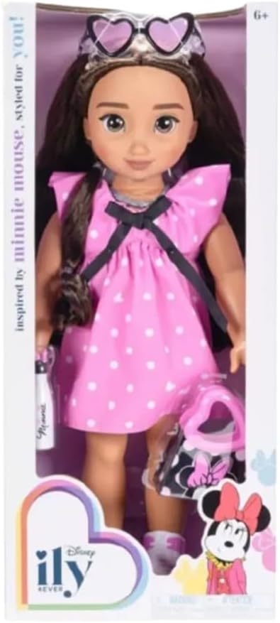 Jakks Pacific Disney ILY 4EVER Muñeca de Moda Inspirada en Minnie, 45.7 cm, con Vestido Rosa de Lunares, Gafas y Accesorios, para Niñas 6+ Años
