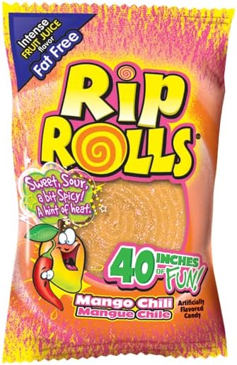 Needzo Rip Rolls Caramelo De Regaliz Con Sabor A Chile Y Mango, Caramelos Masticables Sin Grasa, Cinturones Gomosos Dulces Y Picantes, Refrigerios De Viaje Por Carretera, Paquete De 3