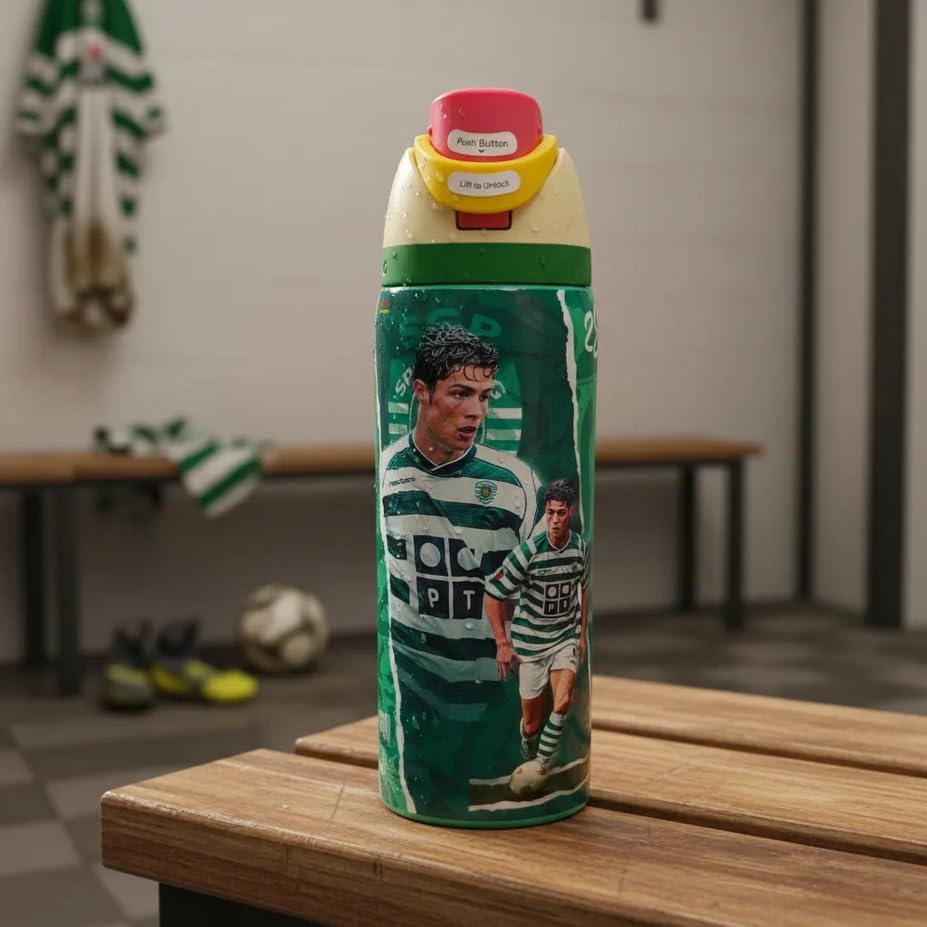 Genérico Botella de Agua Deportiva con Botón, Diseño del Club Sporting de Fútbol de Portugal, Verde, CR28, Termo