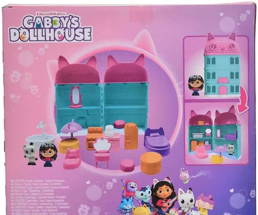 Spin Master DreamWorks Gabby's Dollhouse, Casa de Muñecas con Figuras y Accesorios, Set de Juego de Netflix, Casa con Diseño de Gato en Turquesa y Rosa