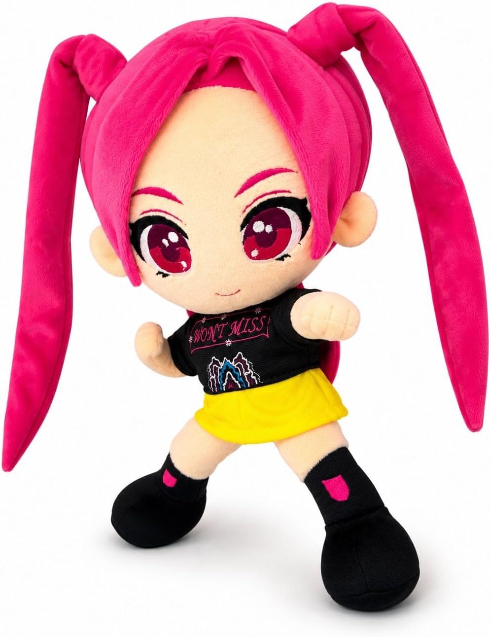 Muñeca Guerrera Rosa de Peluche Anime K-pop con Cabello Rosa y Coletas