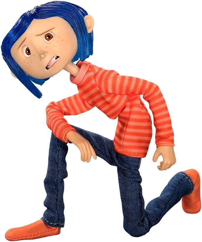 NECA - Figura articulada de Coraline con camisa a rayas y jeans (Coraline Movie) Figura de 18 cm