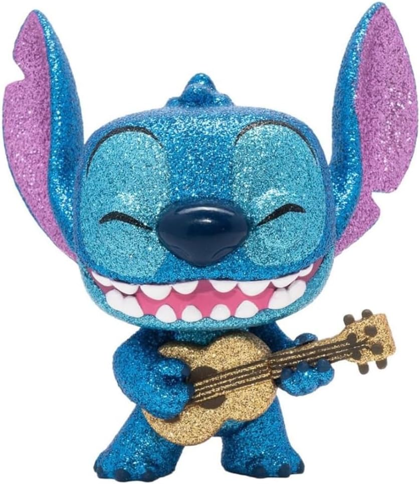 Funko Lilo & Stitch Stitch con Ukelele Diamond Glitter Pop! Figura de Vinilo, Exclusiva de Entertainment Earth, Azul, 9,5 cm