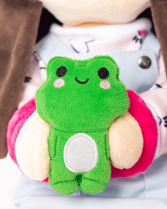 Ult Premium Peluche Lara con Rana Rhenne Scrunchie de Lara Lara Muñeca Acompañante de Aventuras Materiales Suaves Campos Verdes