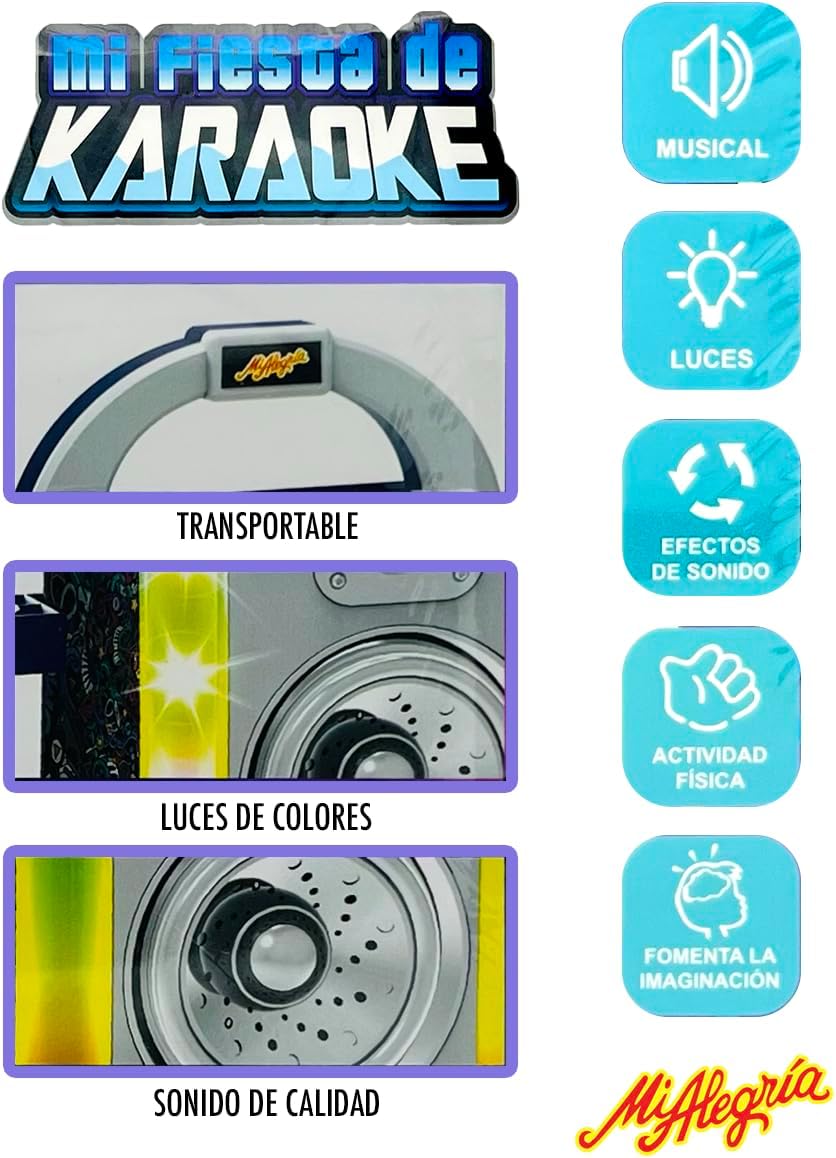 Ult Máquina de Karaoke Infantil Mi Fiesta de Karaoke con Luces y Música, Bluetooth, Multicolor