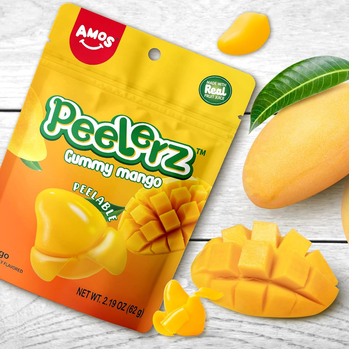 Amos Paquete Variado de Gomitas Peelerz: 3 Paquetes Individuales, Gomitas Frutales Pelables en Sabores Mango, Nara