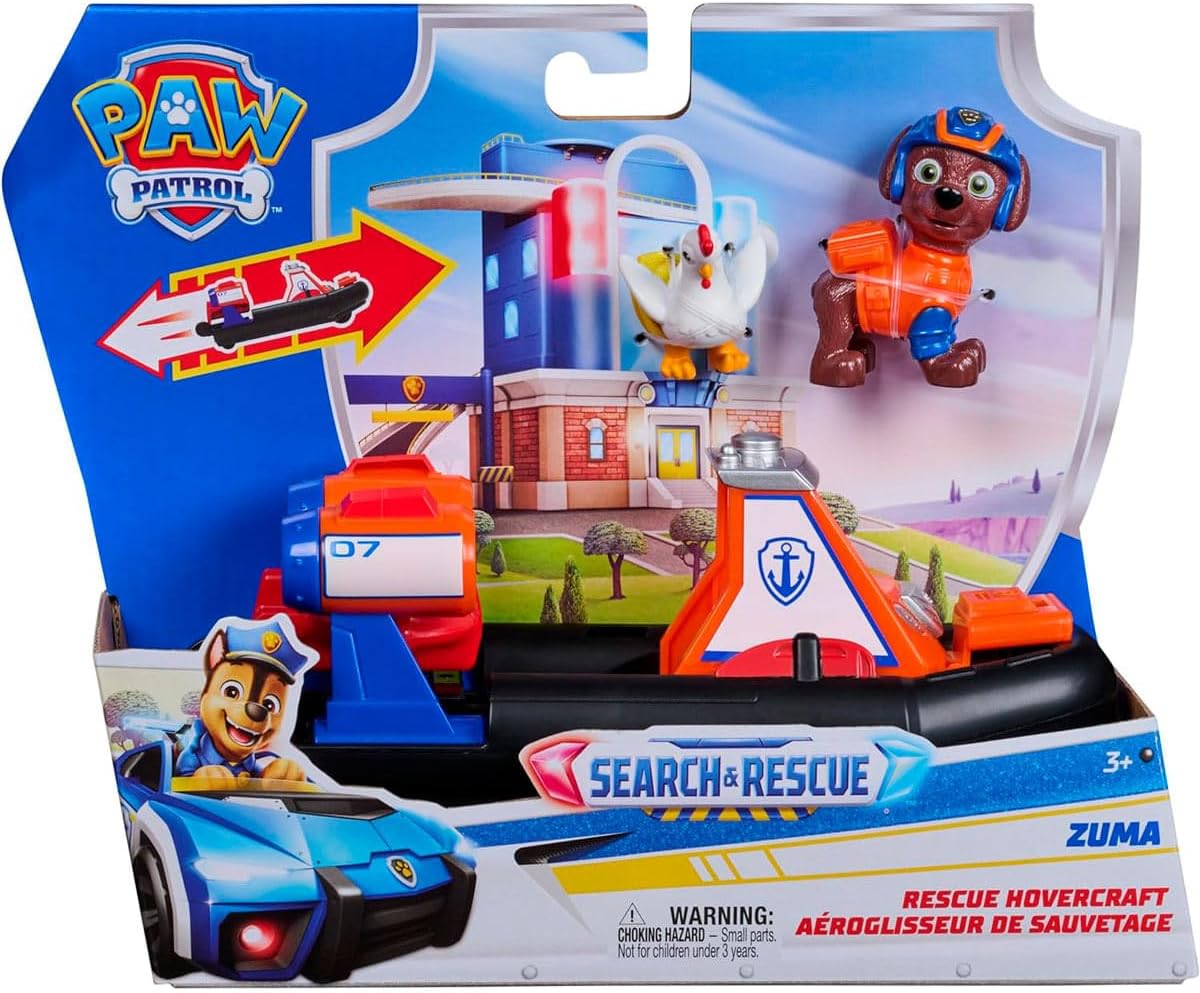 Paw Patrol: Search & Rescue, vehículo acuático de aerodeslizador de Rescate de Zuma con 2 Figuras, Barco de Juguete con función de propulsión, Juguetes para niños y niñas a Partir de 3 años