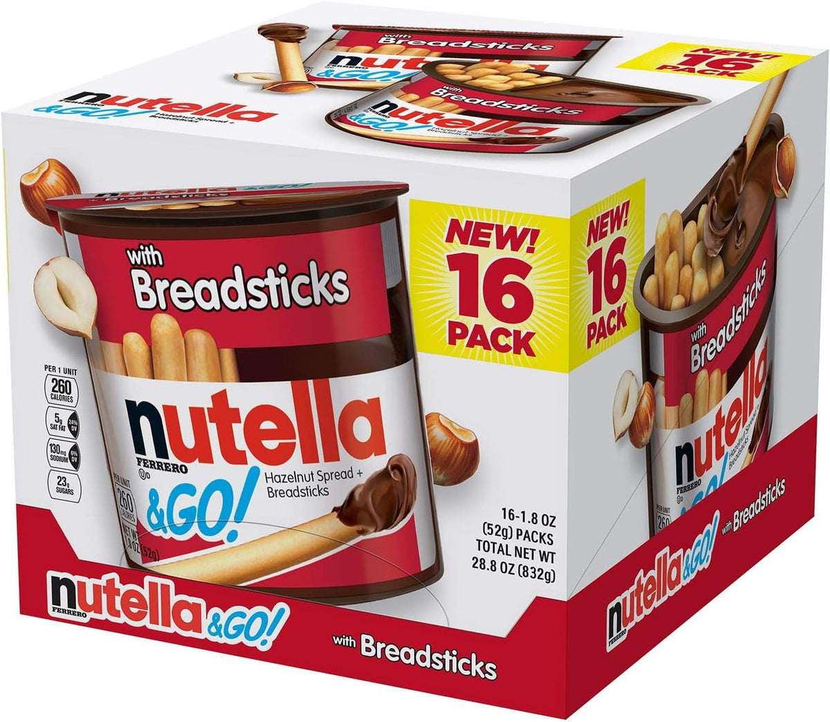 Nutella & Go Avellanas untar con palitos de pan de 31 onzas, paquete de 16 unidades, 1.8 onzas cada una, 1.8 onzas (paquete de 16)