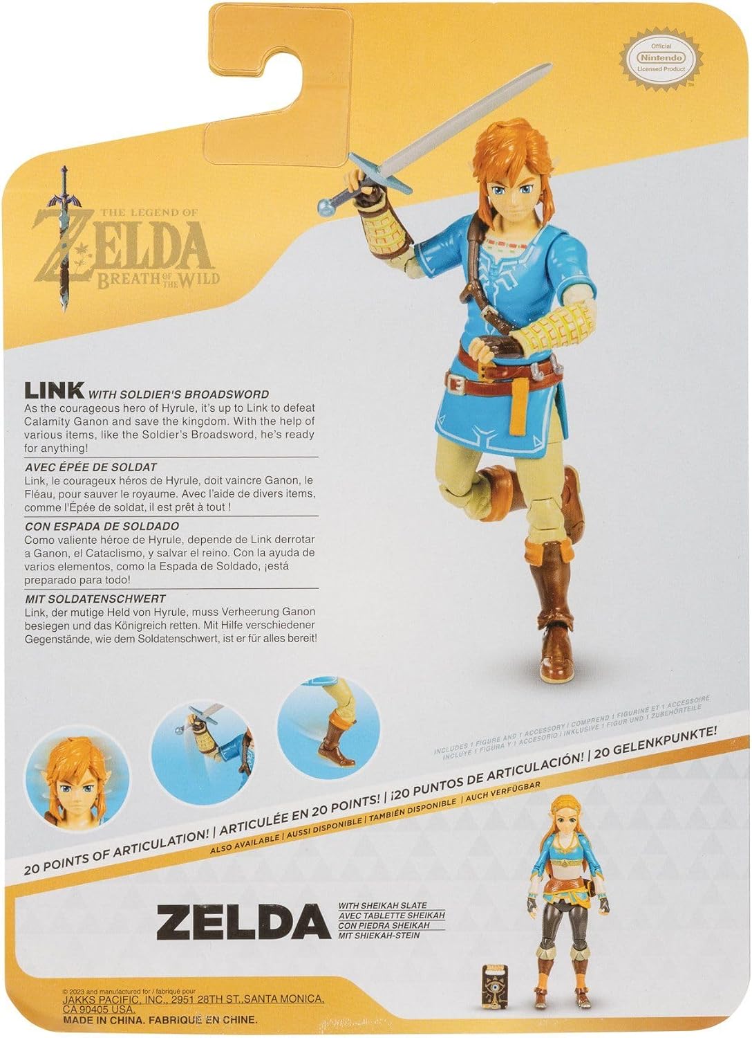 Nintendo The Legend of Zelda: Breath of The Wild - Figura de acción de Link de 13 cm con espada de soldado