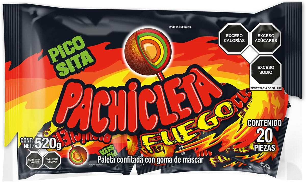 CUANDA PACHICLETA FUEGO | Paleta Enchilada con Goma de Mascar | 4 Capas de Sabores y Chilito | Acidita | Picosita | Contenido 1 bolsa con 20 pz
