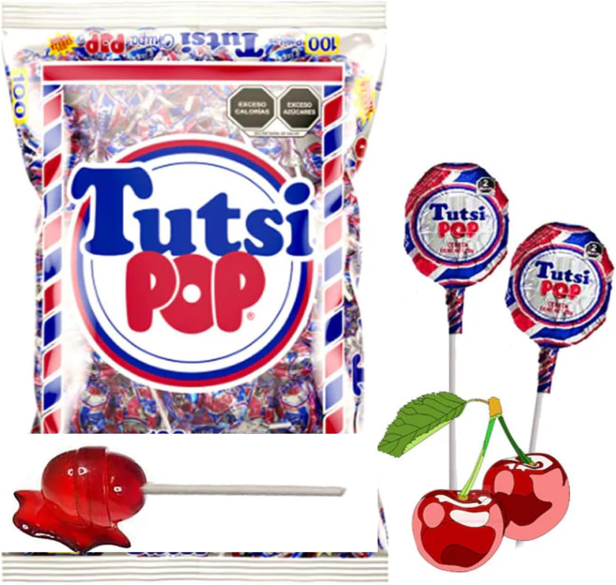 Tutsi - TUTSI POP. SABOR CEREZA. 24 PIEZAS DE 20 GRAMOS CADA UNA