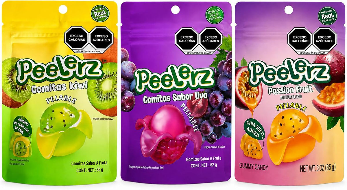Peelerz™ Gomitas Pelables Sabor a Fruta, Kiwi, Uva y Maracuyá