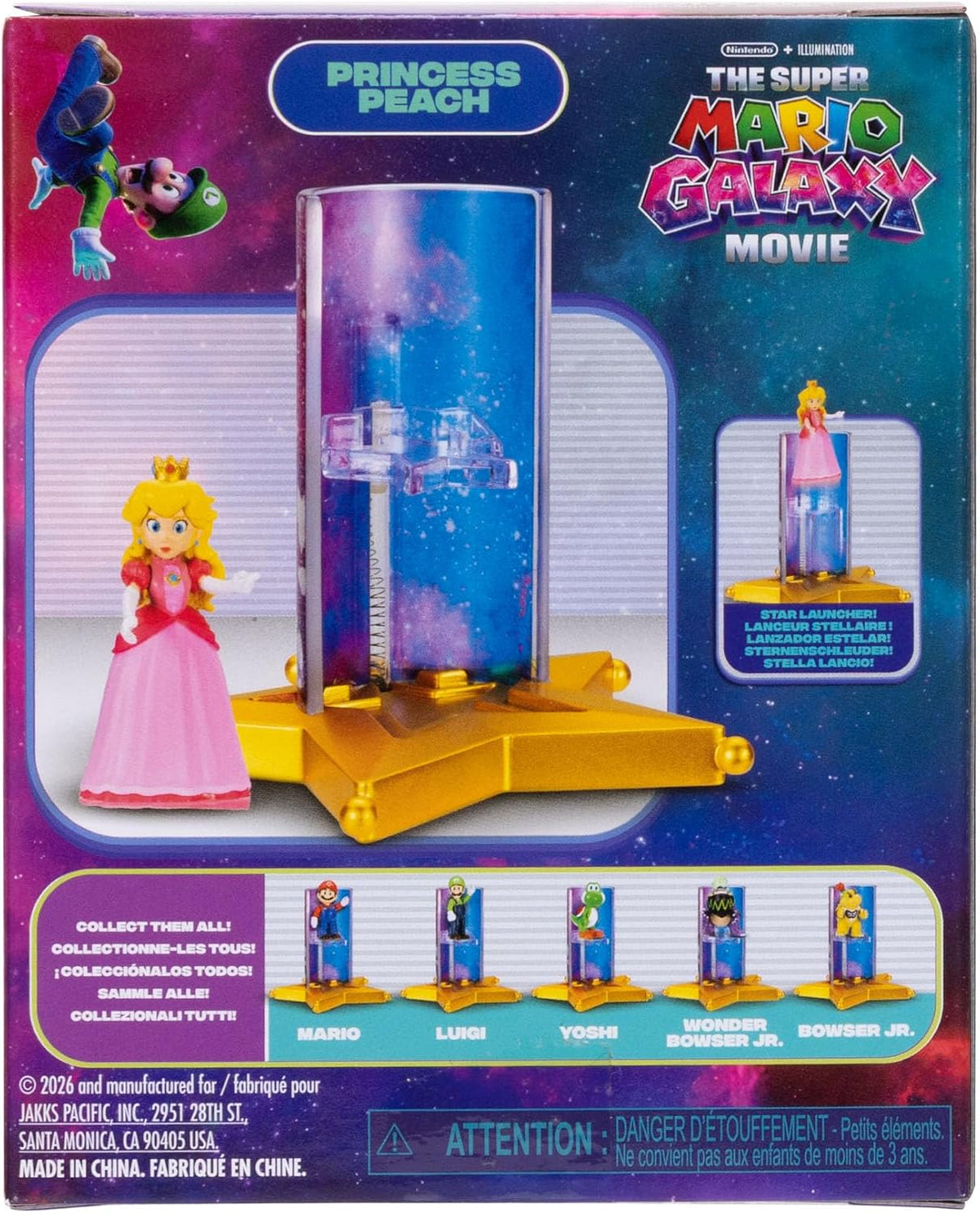 Jakks Pacific Set de Minifiguras The Super Mario Galaxy, 6 Figuras con Lanzador de Estrellas