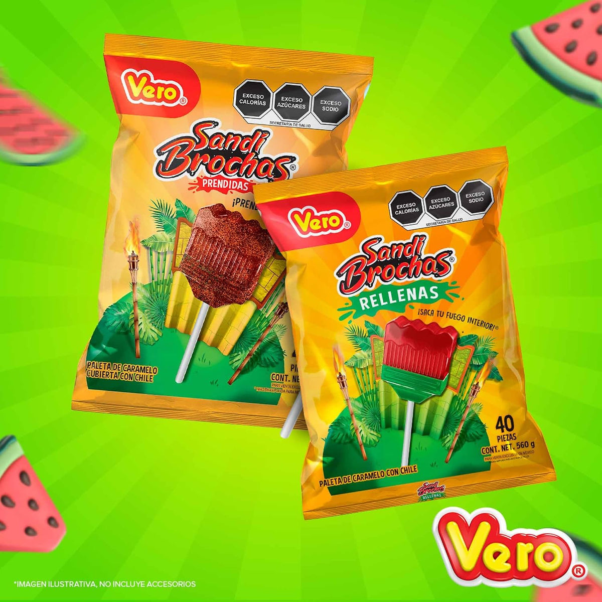 Sandibrochas rellenas,paleta de caramelo con chile, Bolsa 40pz de 14g c/u