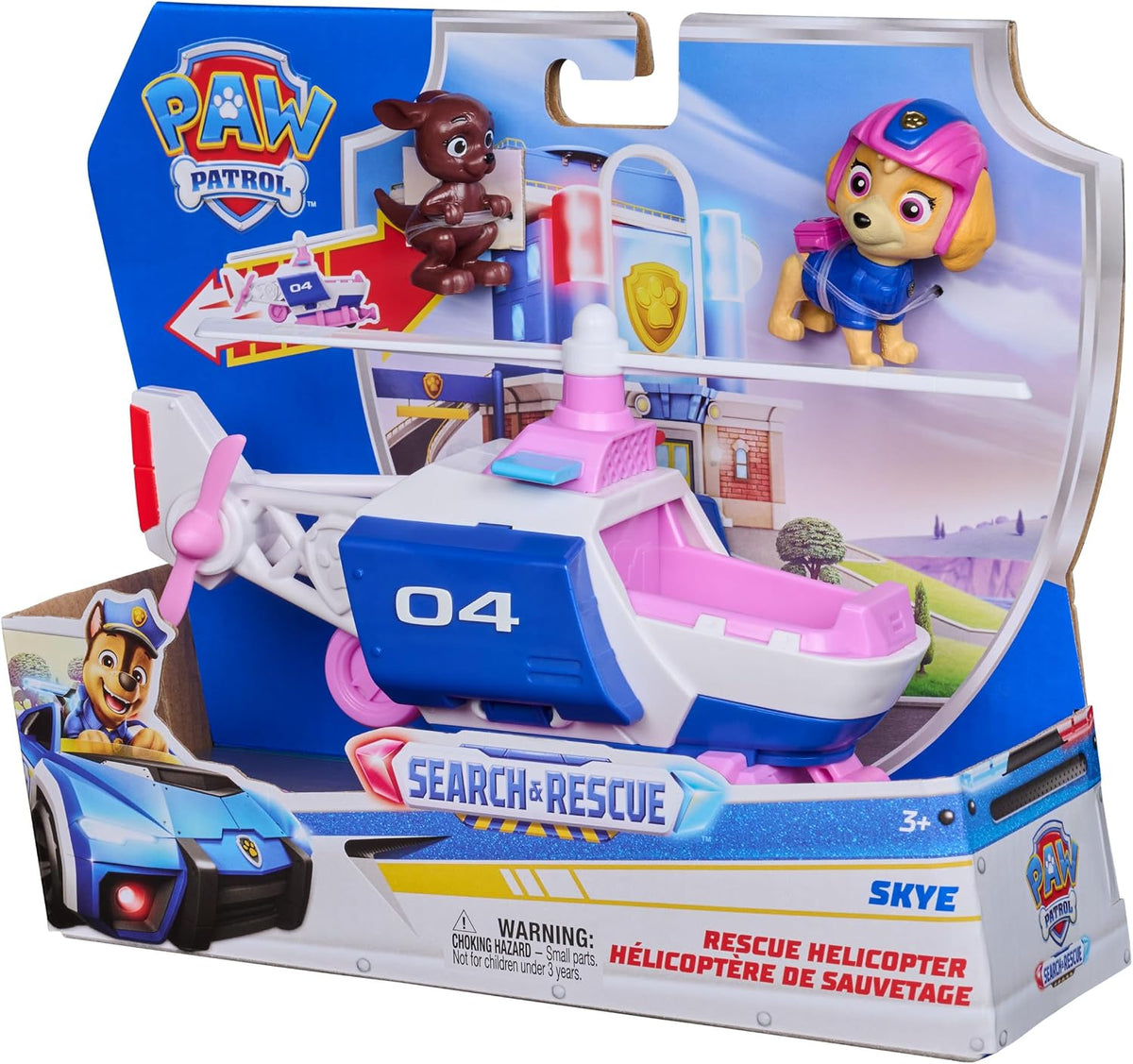Paw Patrol: Search & Rescue, helicóptero de Rescate de Skye con 2 Figuras, helicóptero de Juguete heroico con función de propulsión, Juguetes para niños y niñas a Partir de 3 años