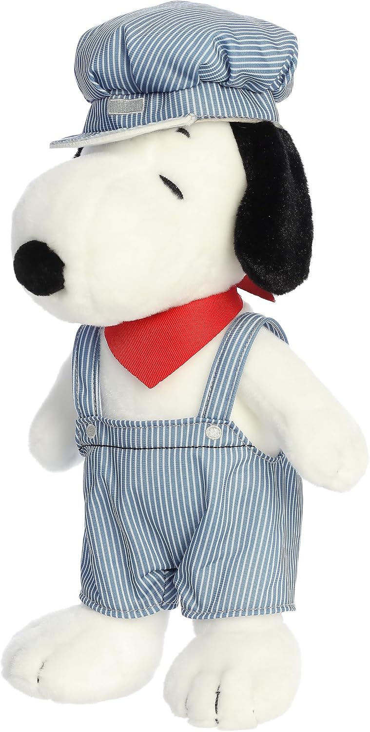 Aurora Adorable Peanuts Train Engineer Snoopy Peluche - Juguetes con Licencia Oficial para Todos los Fans de Snoopy - Regalo nostálgico para Adultos y Celebraciones de cumpleaños, 14 Pulgadas