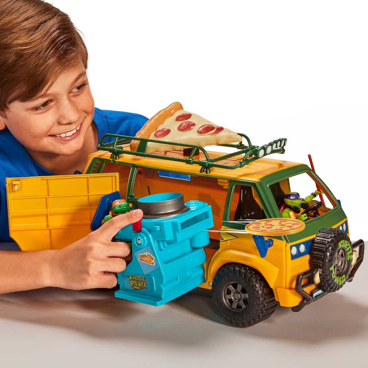 Tortugas Ninja TMNT - Van de Pizza con Lanzador - Vehículo de Acción Mutant Mayhem - Incluye Discos de Pizza - Ideal para Juego y Regalo