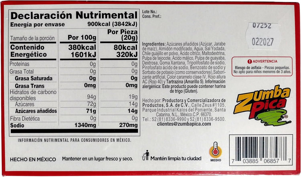 Zumba Pica Zumba Roll Piña - Caramelo suave sabor tamarindo y piña artificial - 12 piezas - 240 g