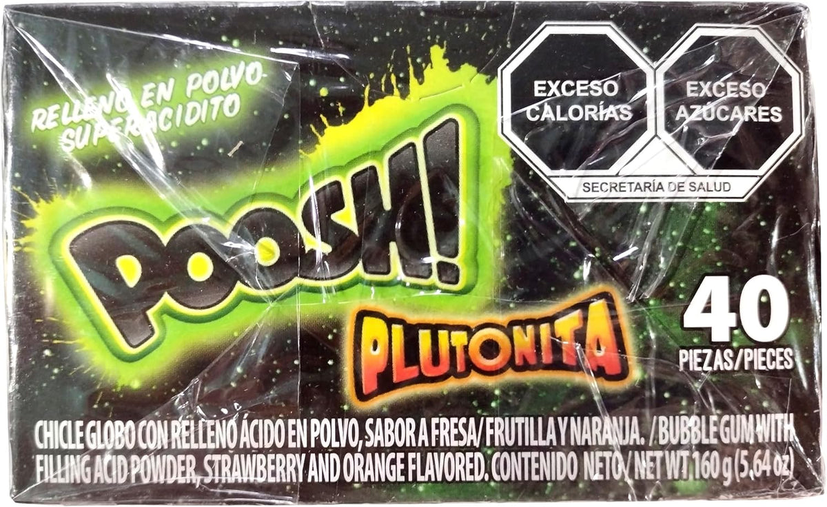 Arcor Poosh! Plutonita - Chicle globo con relleno ácido en polvo, sabor fresa y naranja - 40 piezas - 160 g