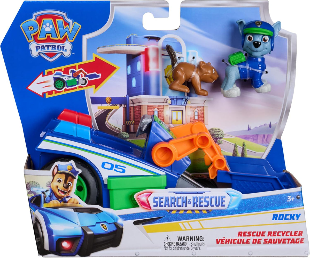Paw Patrol: Search & Rescue, vehículo de Reciclaje y Rescate de Rocky con 2 Figuras, vehículo de Juguete con función de propulsión, Juguetes para niños y niñas a Partir de 3 años
