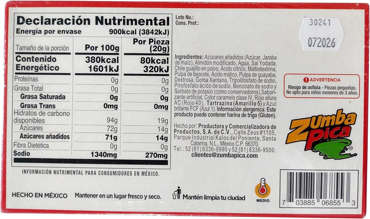 Zumba Pica Zumba Roll Sandía - Caramelo suave sabor tamarindo y sandía artificial - 12 piezas - 240 g