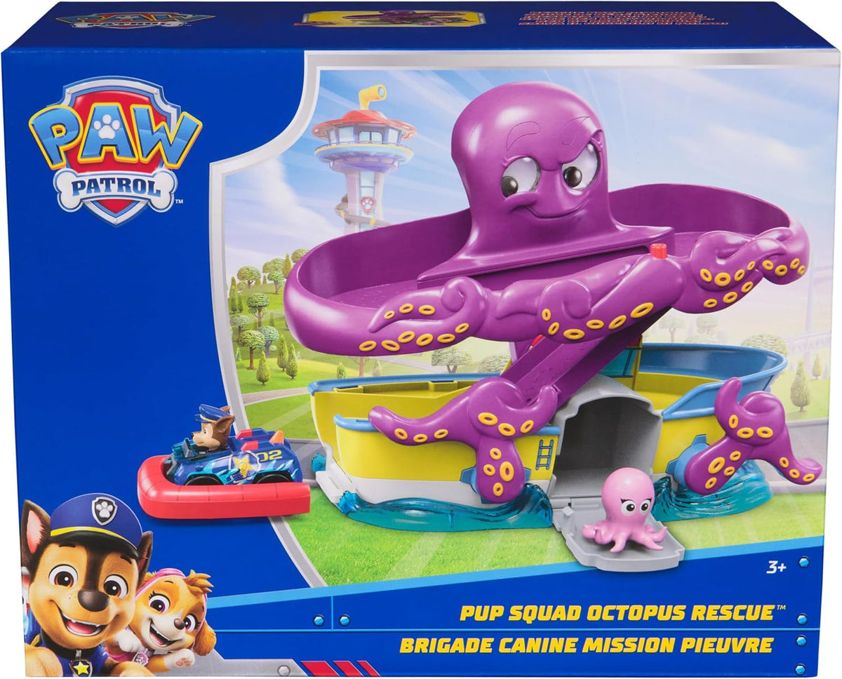 Paw Patrol La Patrulla Canina, Pup Squad Octopus Rescue, Set de Juego con Coche de Chase de 6,3 cm y Figura de Pulpo bebé, Juguetes de imitación para niños y niñas a Partir de 3 años