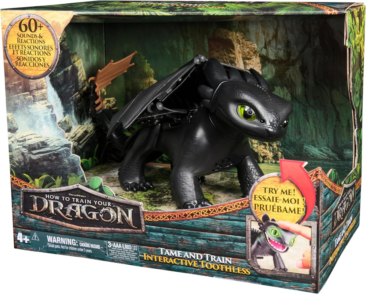DreamWorks Dragones, Cómo Entrenar a Tu Dragón, Chimuelo Interactivo para Domar y Entrenar, Juguete de Dragón con 60 Sonidos y Reacciones, Juguetes para Niños y Niñas de 4 años en adelante.
