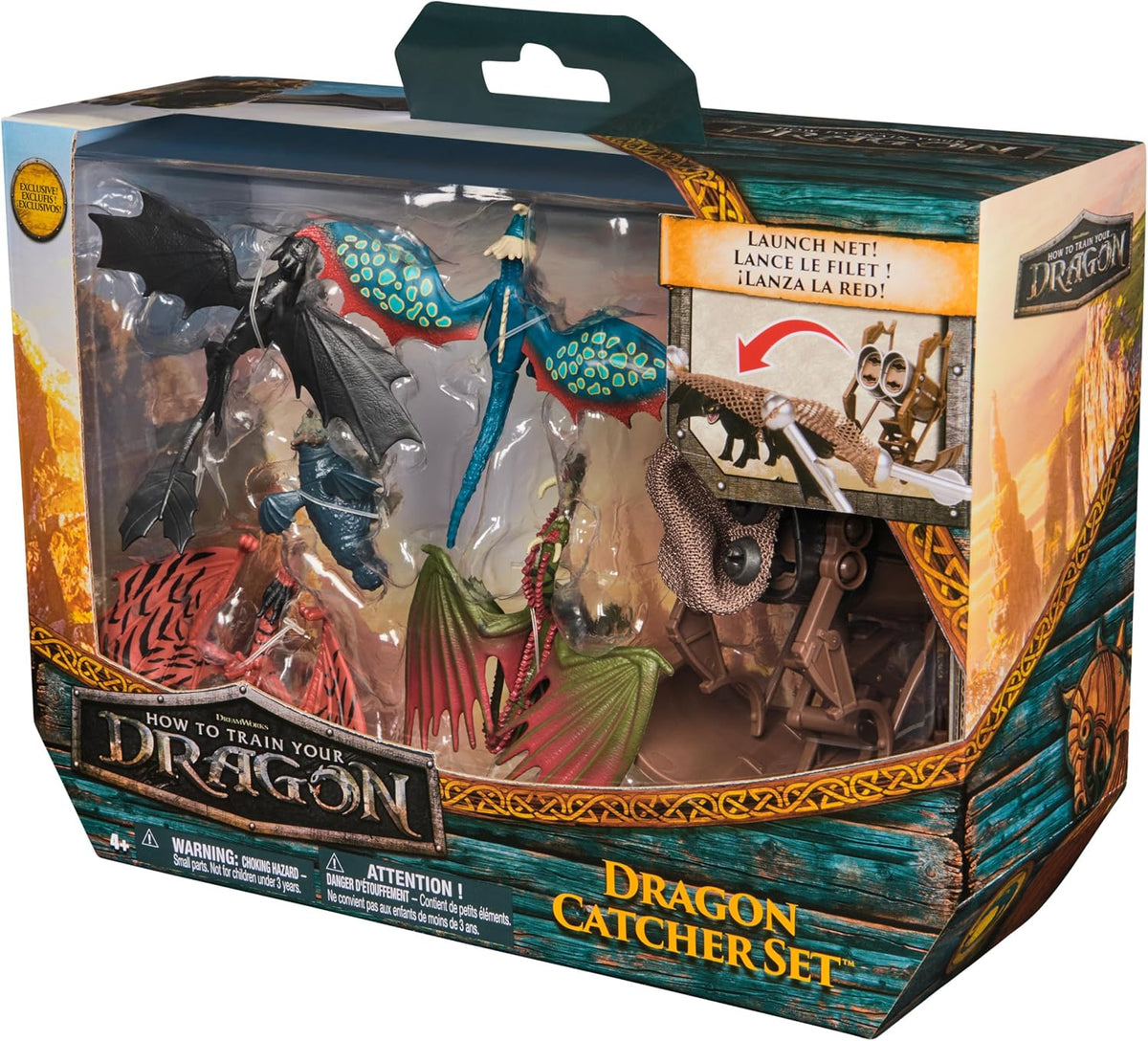 DreamWorks Dragons, How to Train Your Dragon, Set de Trampa para Dragones con 5 Dragones y Lanzador de boleadoras con Red de HIPO, Juguetes para niños y niñas a Partir de 4 años