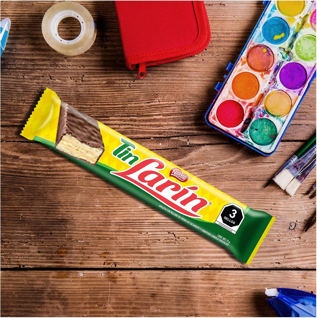 Tín Larín Chocolate Relleno de Galleta Estuche con 10 piezas de 21g c/u