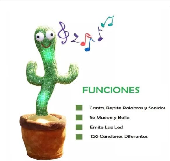 Alshopping-Juguete De Peluche De Cactus Bailarín, Juguete Electrónico De Cactus, Cactus Electrónico Que Baila con Música, Juguete Eléctrico De Planta De Peluche, Incluye 120 Músicas, Grabación y Seguirte hablar, resplandor, Recargable, Regalo para Niños