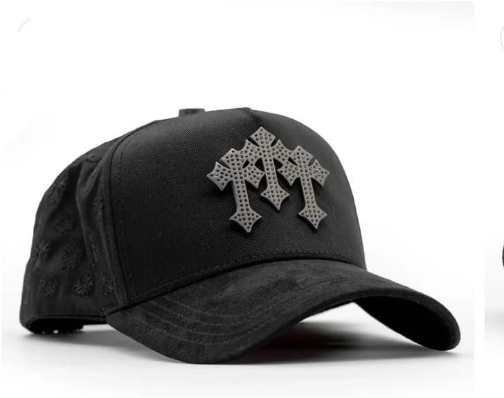 Genérico Gorra Negra con Cruz Gótica Bordada, Diseño de Flores en Relieve, Ajustable con Snapback Chrome Blackout