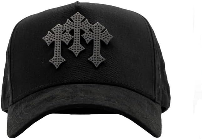 Genérico Gorra Negra con Cruz Gótica Bordada, Diseño de Flores en Relieve, Ajustable con Snapback Chrome Blackout