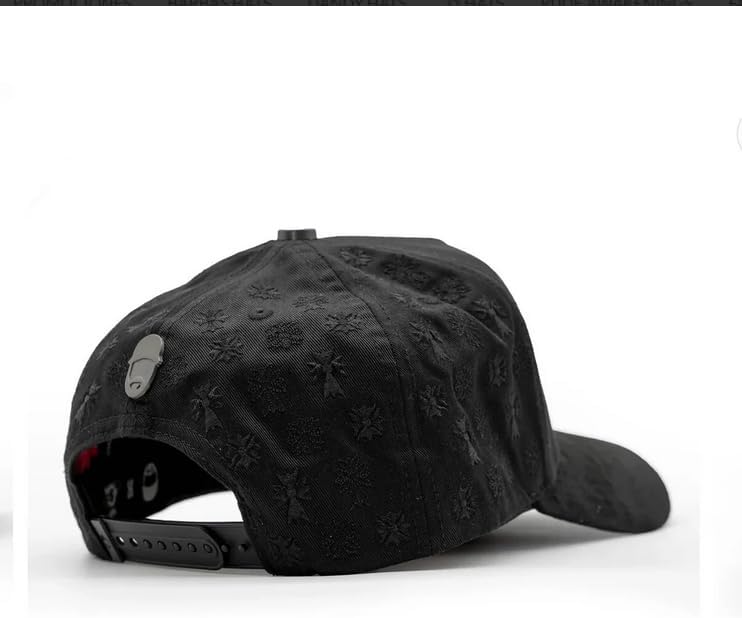 Genérico Gorra Negra con Cruz Gótica Bordada, Diseño de Flores en Relieve, Ajustable con Snapback Chrome Blackout