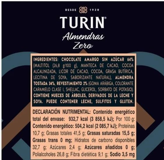 Turin Mars Bottle Almendras Zero 180g