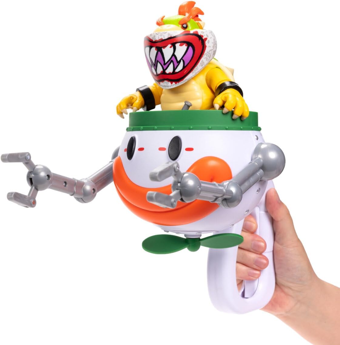 Jakks Pacific Super Mario Galaxy Movie Figura Bowser Jr. 5 Pulgadas con Clown Car, Máscara Exclusiva, Brazos de Golpe Activados por Botón, Stickers Revelables con Agua y Accesorios, +3 Años