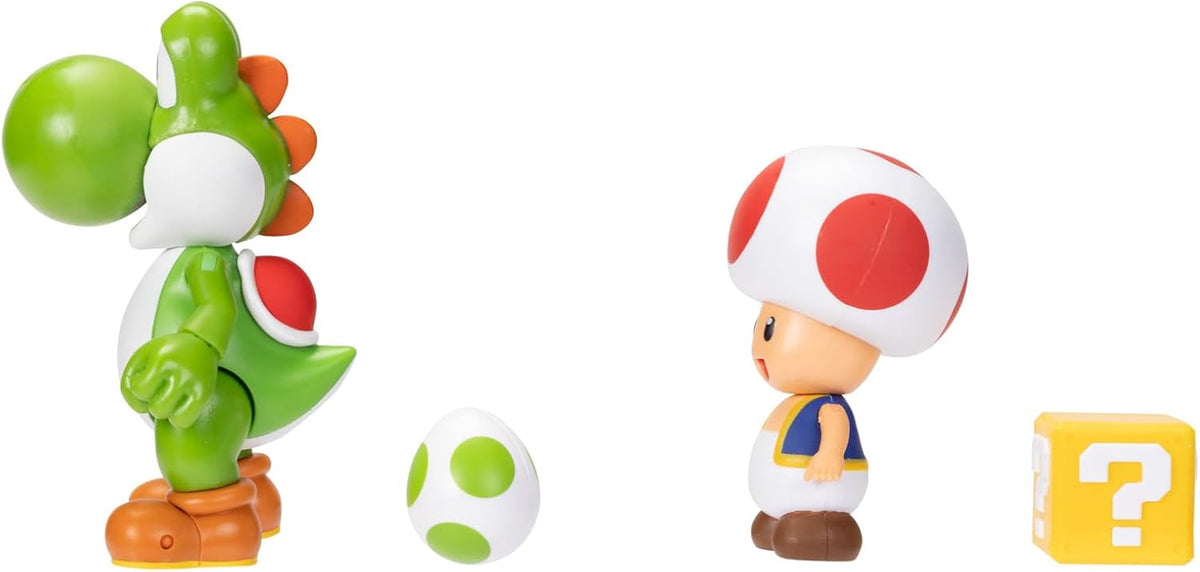 Jakks Pacific Set de Figuras Super Mario Bros, Yoshi y Toad 4", 2 Figuras con Accesorios