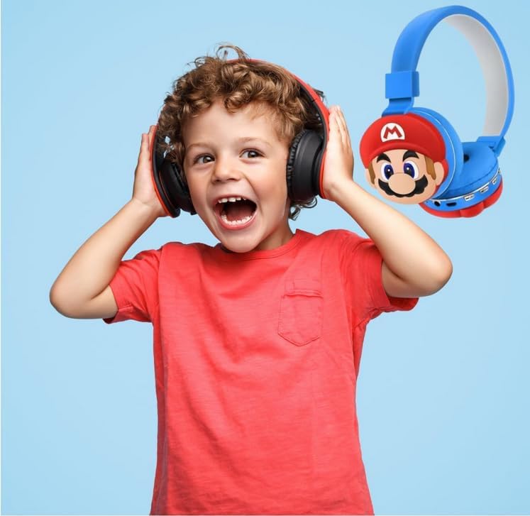 Ult Audifonos de Diadema Mario Bros Auriculares con Diseño Clasico de Videojuegos - Azules