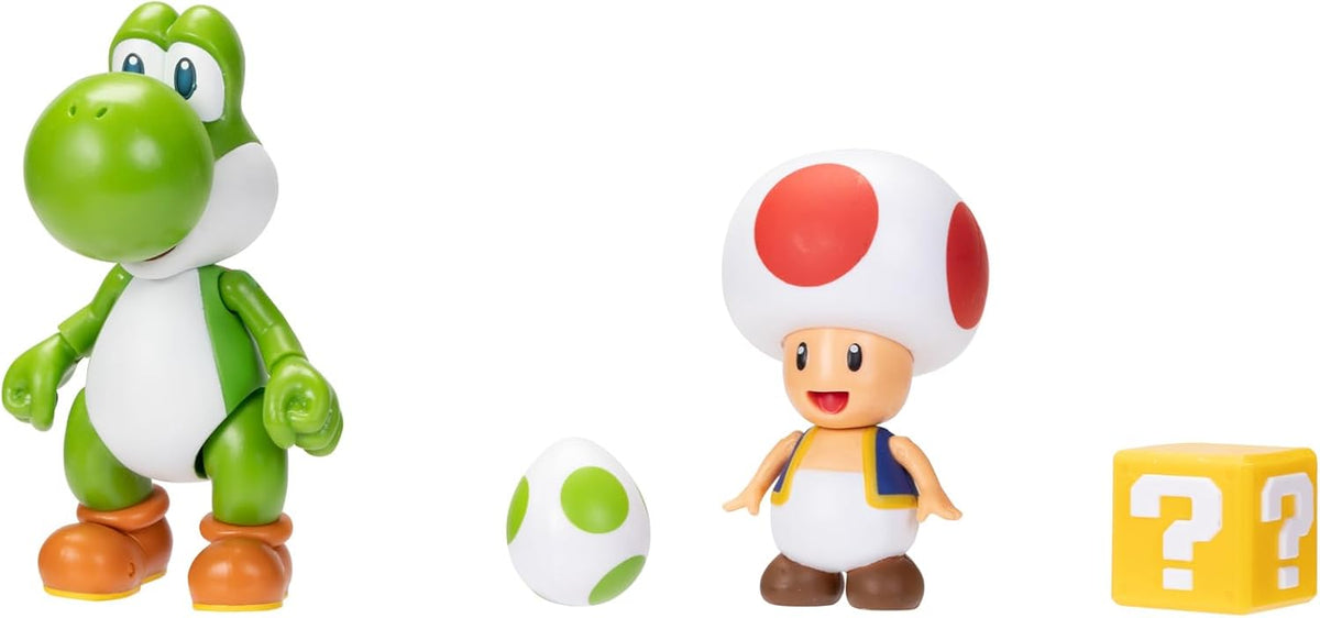 Jakks Pacific Set de Figuras Super Mario Bros, Yoshi y Toad 4", 2 Figuras con Accesorios