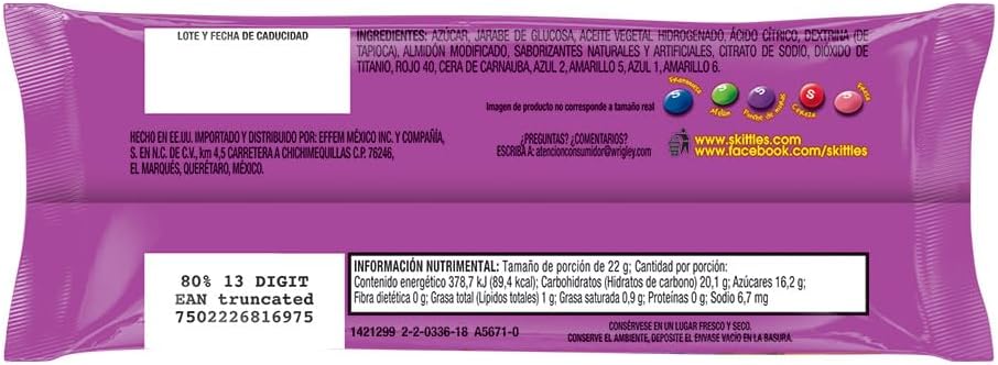 Skittles dulces caramelo suave moras 10 piezas de 22g - 220g