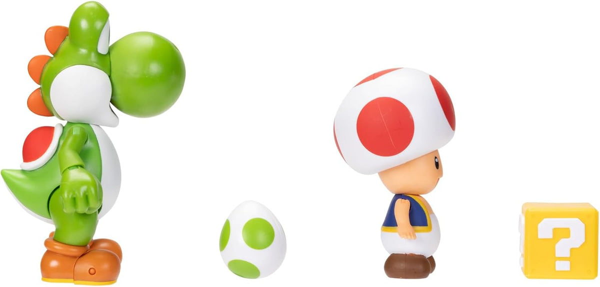 Jakks Pacific Set de Figuras Super Mario Bros, Yoshi y Toad 4", 2 Figuras con Accesorios