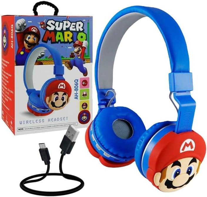 Ult Audifonos de Diadema Mario Bros Auriculares con Diseño Clasico de Videojuegos - Azules