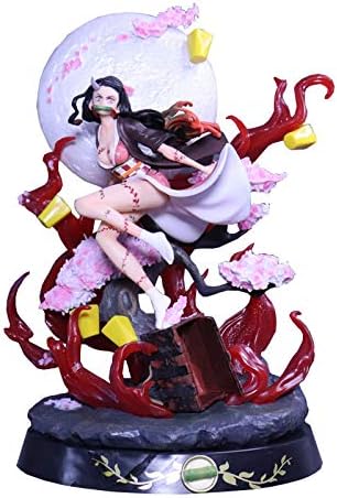 Genj1 Figura de acción Demon Slayer GK Kamado Nezuko, versión de escena de la luna, rosa claro, 31 cm