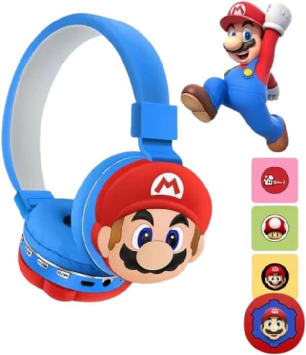 Ult Audifonos de Diadema Mario Bros Auriculares con Diseño Clasico de Videojuegos - Azules