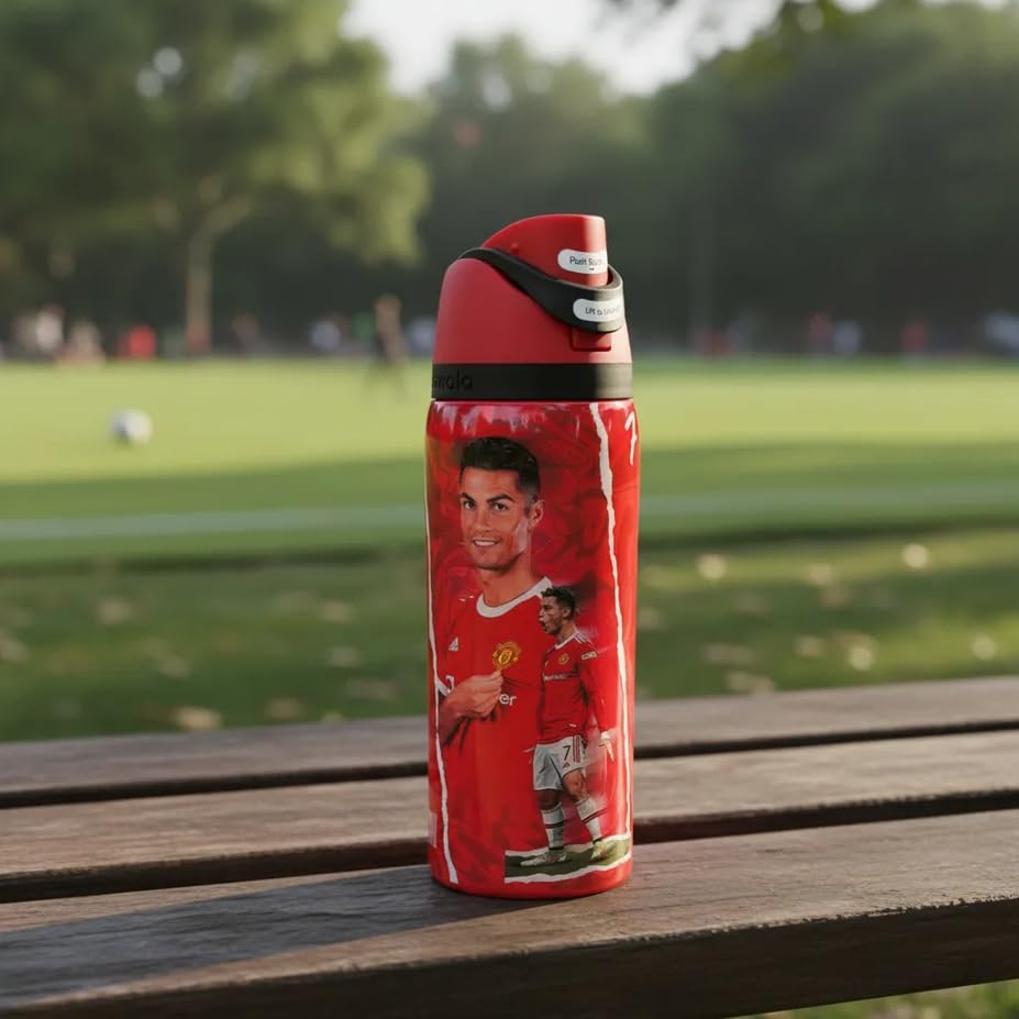 Genérico Botella de Agua Deportiva, Manchester Diablos Rojos United, Rojo, con Tapa con Boton, Diseño del Equipo Red Devils, 