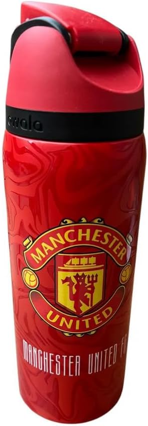 Genérico Botella de Agua Deportiva, Manchester Diablos Rojos United, Rojo, con Tapa con Boton, Diseño del Equipo Red Devils, Diseño del Jugador C7R, Termo