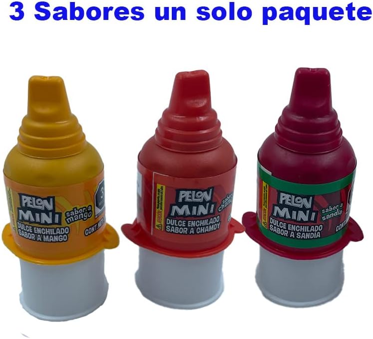 Farvisan Pelon Pelo Rico MINI Surtido, Paquete con 18 piezas, Sabores Sandia,Chamoy,Mango, 13 g C/U,Dulce Hecho en México.