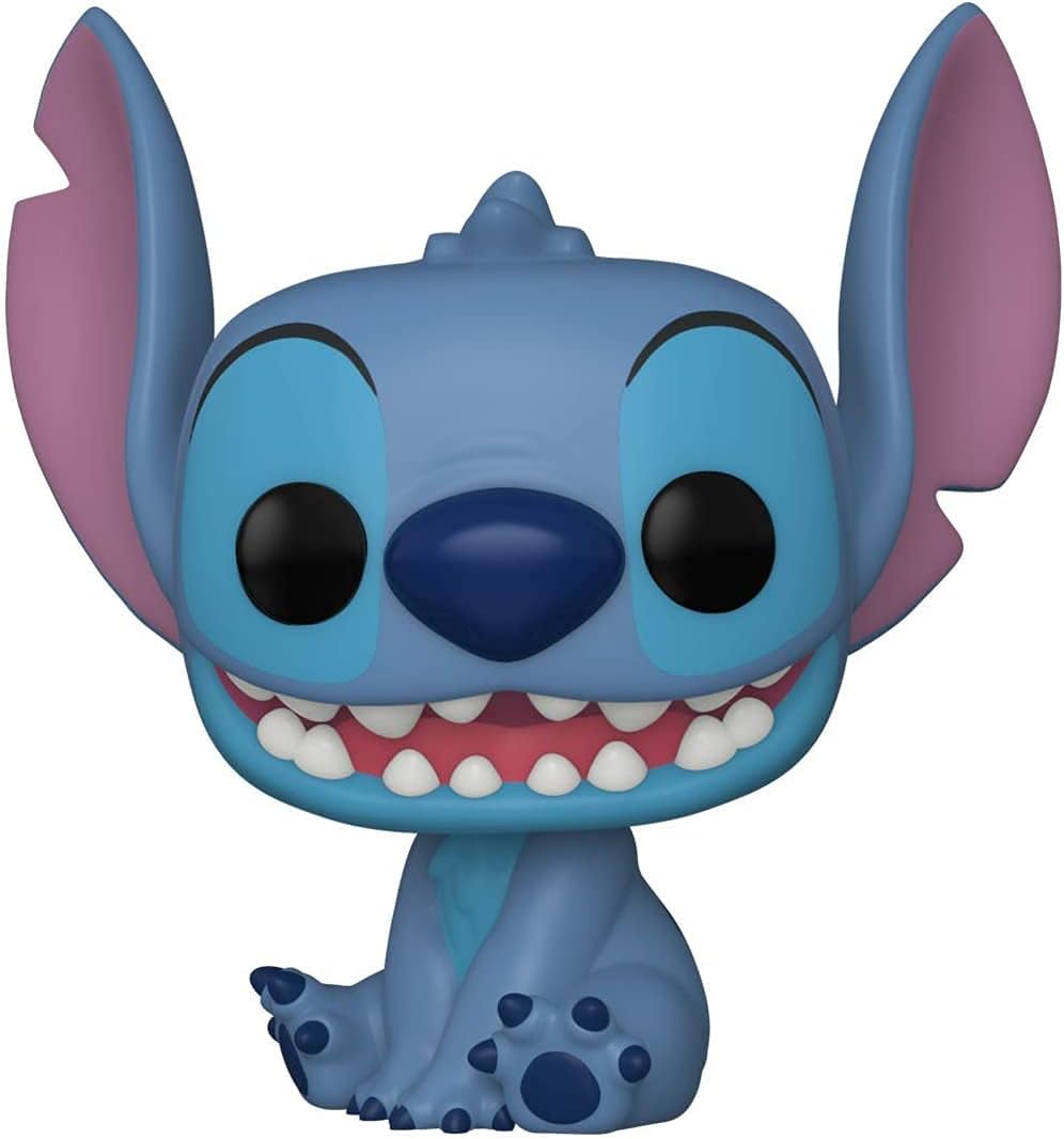 Funko Disney: Lilo & Stitch - Figura de vinilo con diseño de puntada sentada sonriente (incluida con funda protectora de caja emergente)