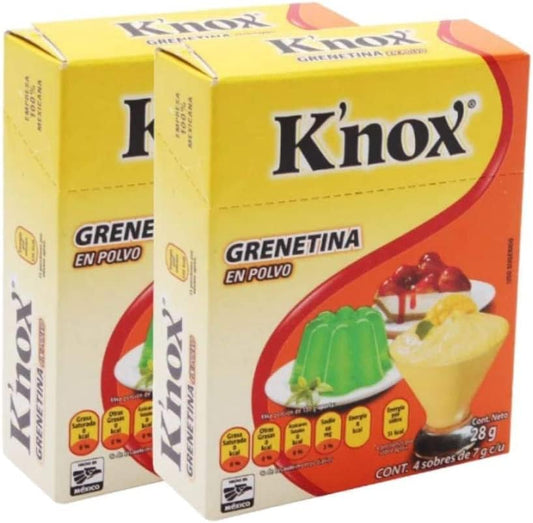 Knox Grenetina para Gelatina en Polvo Natural sin Sabor 2 Pack - Cada Caja Contiene 4 Sobres Individuales de 7gr