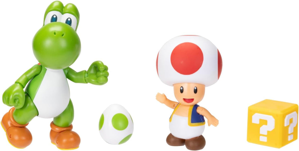 Jakks Pacific Set de Figuras Super Mario Bros, Yoshi y Toad 4", 2 Figuras con Accesorios